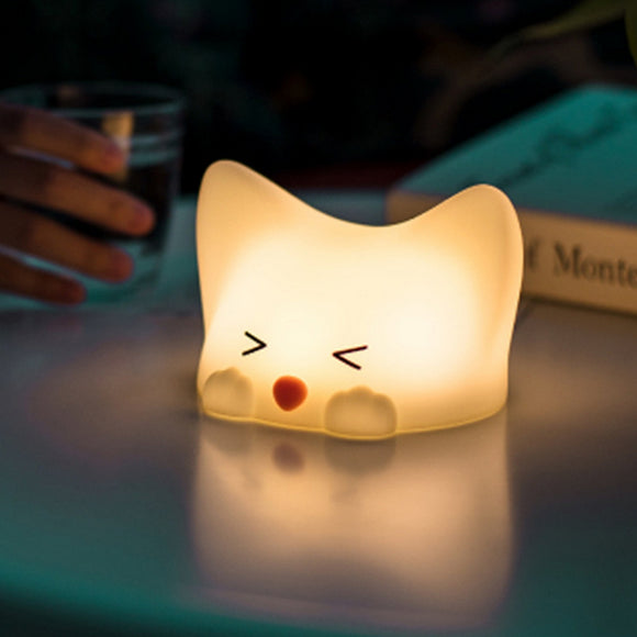 Colorful Silicone Cute Cat Night Light with Sounds USB Rechargeable Tap Control Dimming Table Lamp