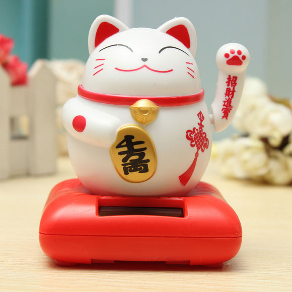 Solar Powered Maneki Neko Welcoming Lucky Beckoning Fortune Cat Home Decor Furnishings