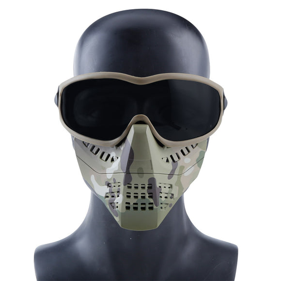 Wosport Tactical Glasses+Half Face Mask Removable Outdoor CS Military Protective Mask