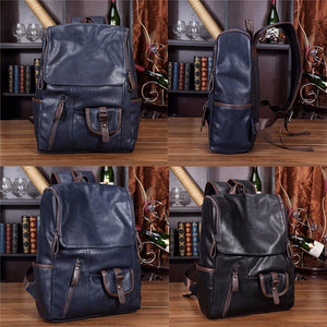 Men's Laptop Backpack PU Leather Fashion Vintage Travel Men Bag