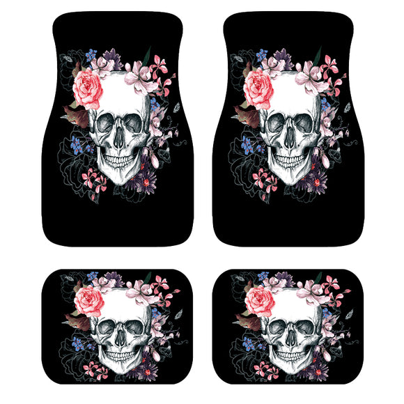 Car Mats Rubber Black Universal Fit Non Slip Dustproof Skull 3D