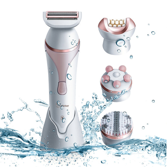4 in 1 Women's Epilator, Wet and Dry Electric Hair Removal,Waterproof Rotating Facial Cleansing