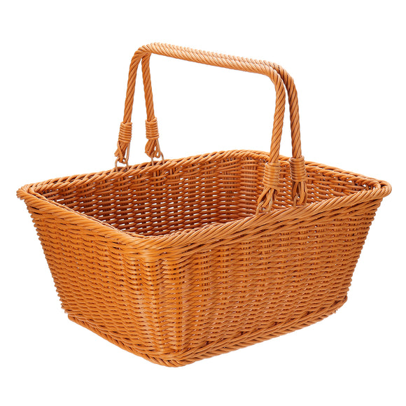 Square Woven Hand Storage Baskets Double Folding Handles Picnic Basket for Outdoor Living
