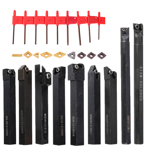 Drillpro 9pcs 12mm Shank Lathe Boring Bar Turning Tool Holder Set With Carbide Inserts