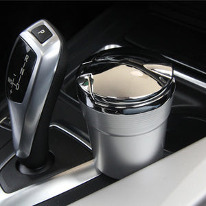 Car Travel LED Blue Light Cigarette Ashtray Portable Holder Cup Silver