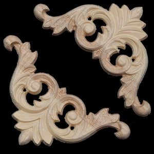 8x8cm Unpainted Wood Carved Corner Applique for Furniture Home Decoration