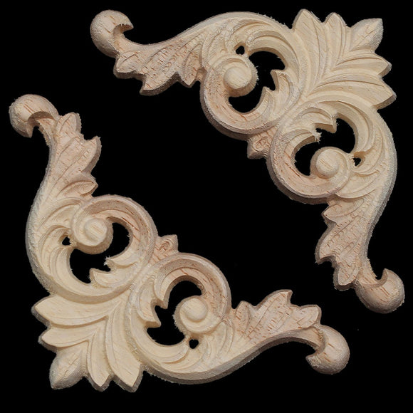 8x8cm Unpainted Wood Carved Corner Applique for Furniture Home Decoration