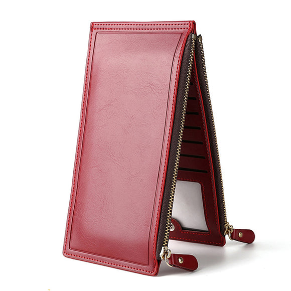 Women Large Capacity 17 Card Slots Business Double Zipper Wallet