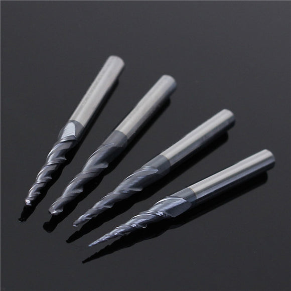 4pcs R0.25/R0.5/R0.75/R1.0mm 2 Flute Carbide Tapered End Mill Ball Nose Cutting Tool