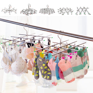 10-35Clips Foldable Clothes Hanger Outdoor Travel Home Underwear Sock Laundry Rack Stainless Steel