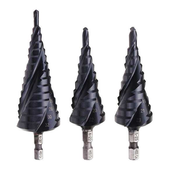 Drillpro 3 Flute Step Drill Bit TiAlN Coated HRC89 HSS-Co M35 Cobalt Step Drill 1/4 Inch Hexagon Shank