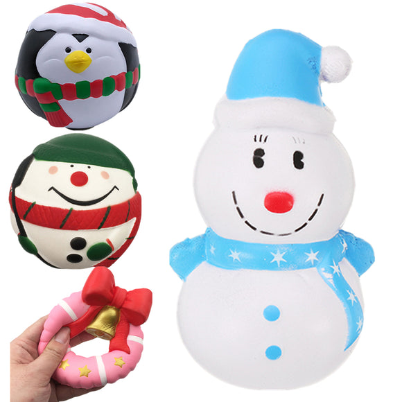 4PCS Christmas Gift  Penguin 2 Kinds  Snowman Santa Pink Jingle Bell Squishy Toys