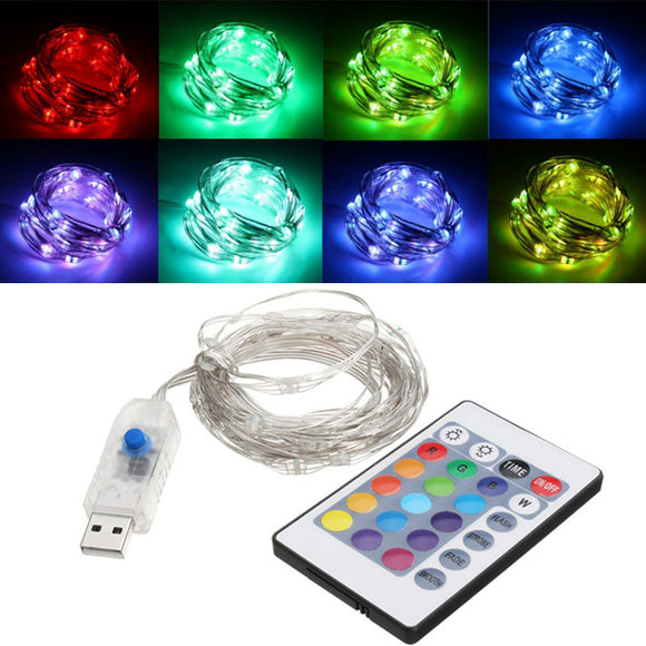 USB Powered 5.3M 50LEDs RGB 8 Modes Silver Wire Fairy String Light+Remote Control for Christmas