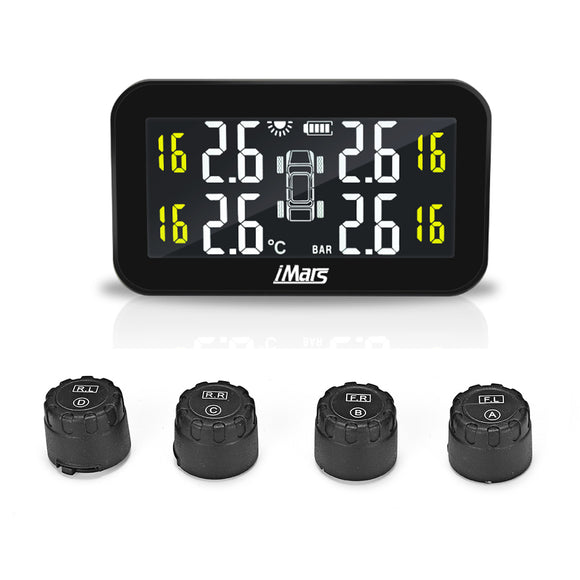 iMars T270 TPMS Solar Power Tire Pressure Monitor System Large Screen LCD Display Tester Wireless with 4 External Sensors Universal