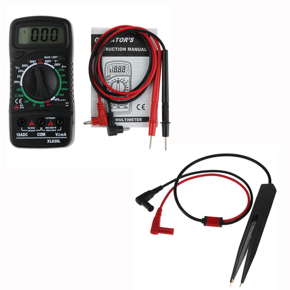 ANENG XL830L Digital LCD Multi Meters Volt Meterr Ammeter AC/DC/OHM Volt Current Tester+ANENG SMD Chip Component LCR Testing Tool Multimeter Pen Tweezer Red