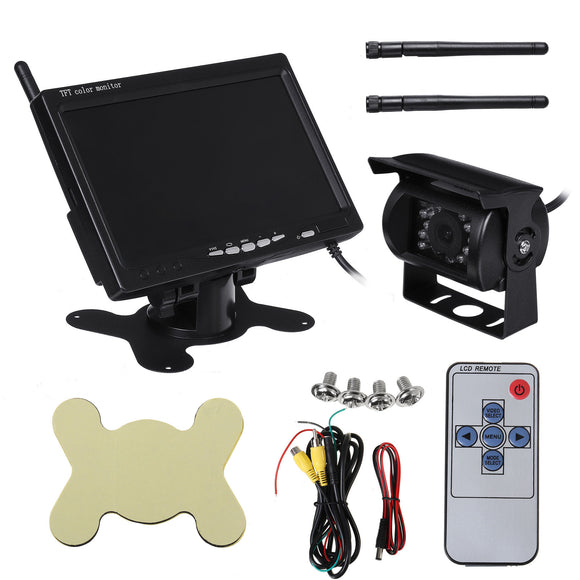 Wireless Car Reversing Camera + 7 LCD Monitor Rear View Kit for Truck Bus Van