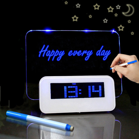 MOSEKO Fluorescent Message Board Digital LED Alarm Clock Calendar Night Light Modem Alarm Backlight Desk Clock With USB Cable