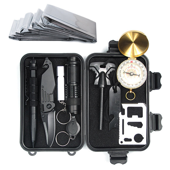 IPRee 10 in 1 Upgraded Outdoor EDC Survival Kit Case SOS First-aid Emergency Multi-tool