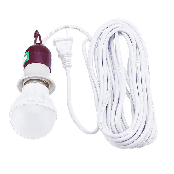 AC220V E27 5W Pure White Emergency LED Light Bulb with 5M Cable Line US Plug for Outdoor Camping