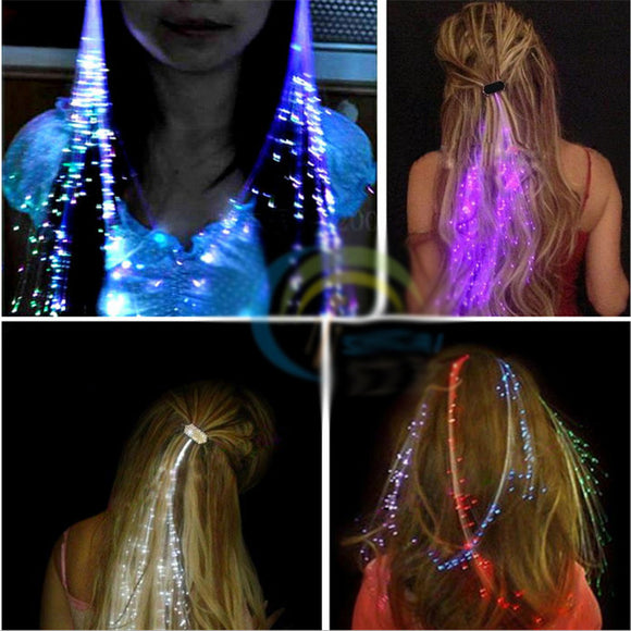 Flash LED Hair Braid 40CM Decorative Valentines Gift Party Light-Up Optic Fiber Extension Barrette