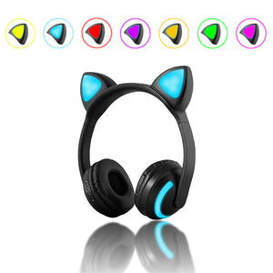 bluetooth Cat Ear LED Light Headphone Headset Earphones 7 Colors For Tablet Cellphone