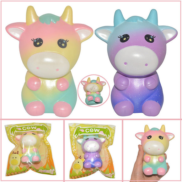 Areedy Cow Squishy Rainbow and Galaxy 12.5*10.5*8cm Licensed Slow Rising With Packaging Collection Gift