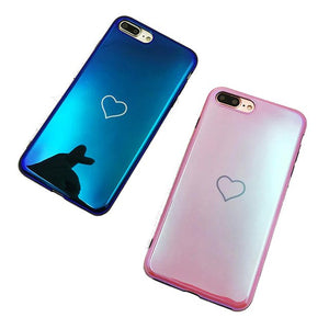 Blue Ray Laser Mirror Love Heart Soft TPU Protective Case for iPhone X/7/8 Plus/6/6s Plus