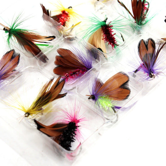 12pcs/lot Fly Fishing Hooks Fishing Lure Feather Steel Bait Hook Tackle Insect Artificial Lure Carp