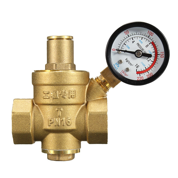 DN20 NPT 3/4 Adjustable Brass Water Pressure Regulator Reducer with Gauge Meter