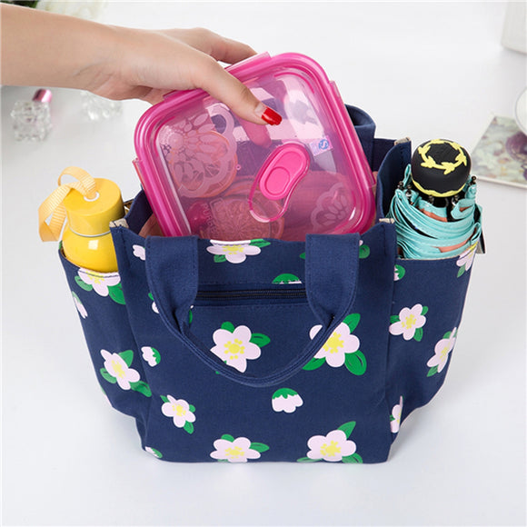 Canvas Casual Flower Pattern High Quality Lunch Bag Storage Bag Picnic Bags