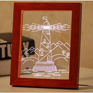 KCASA FL-733 3D Photo Frame LED Night Light Wooden Watchtower Decorative USB Lamp Christmas Gifts