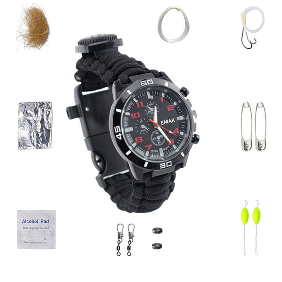 Multifunctional Compass Fishing Survival Watch Gear Bangle Parachute Cord Outdooors Survival Kit