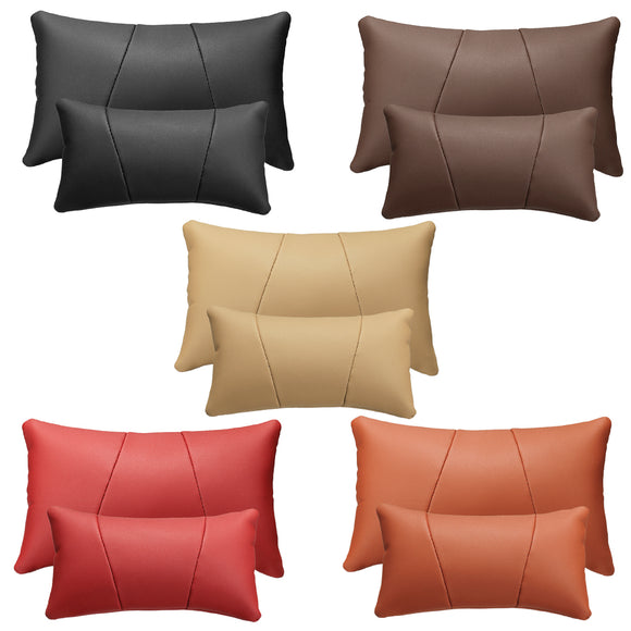 Car Headrest Lumbar Waist Seat Pillow PU Leather Travel Soft Cushion Support