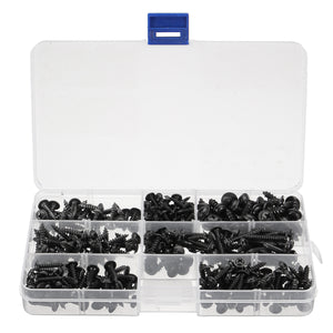 340Pcs Carbon Steel Phillips Wafer Head Flange Self Tapping Screw Black Assortment Kit