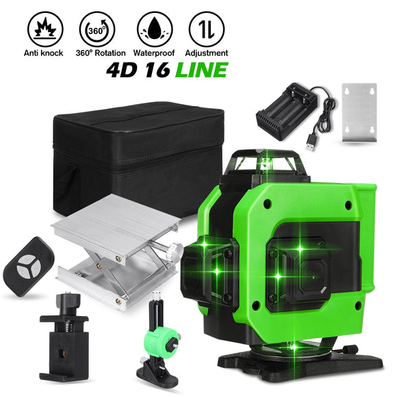 16/12 Line 4D 360 Horizontal Vertical Cross Green Light Laser Level Self-Leveling Measure Super Powerful Laser Beam