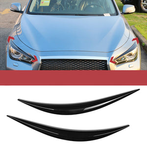 Glossy Black ABS Headlight Eye Lid Eyebrow Cover Trim For Infiniti Q50 2014-18