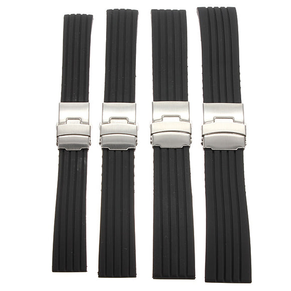 18/20/22/24mm Black Silicone Sports Watch Band