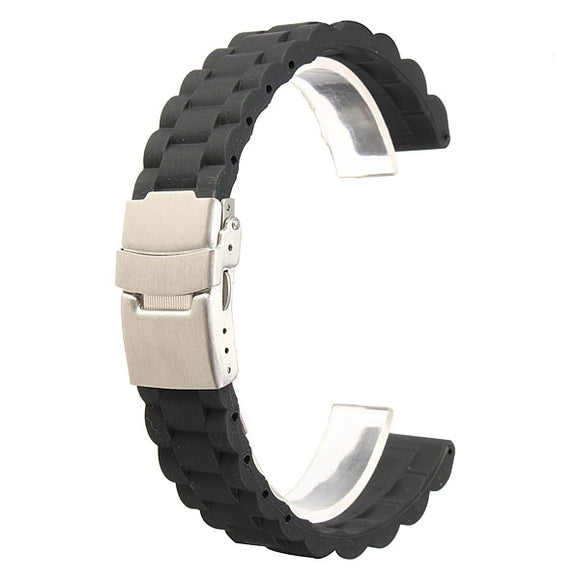 18/20/22mm Black Silicone Sports Watch Band
