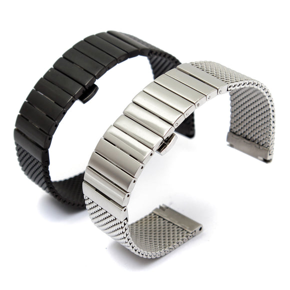 22mm Double Butterfly Buckle Fold Stainless Steel Watch Band
