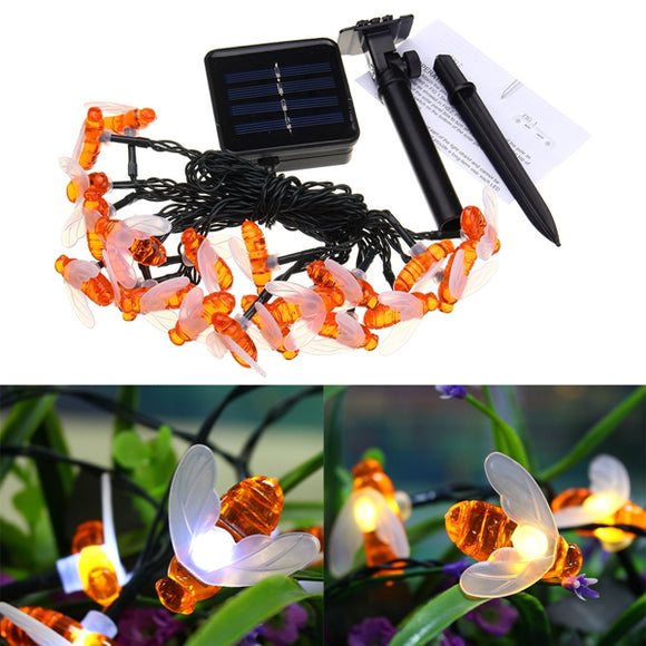 Solar Powered 5M 20LEDs Waterproof Honey Bee Fairy String Light for Garden Yard Christmas