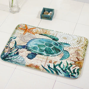 Miracille Marine Style Door Mat Floor Carpet For Living Room Sea Turtle Pattern Coral Fleece Rug