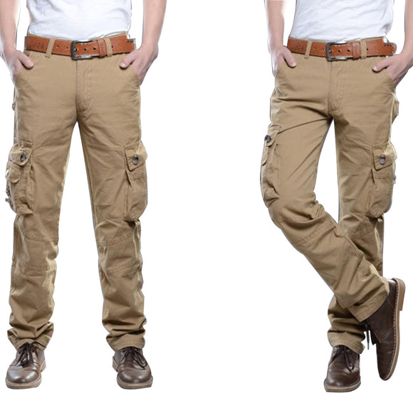 Mens Outdooors Tactical Army Military Solid Color Cargo Pants Casual Multi Pocket Cotton Trousers