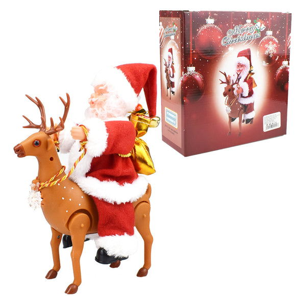 Christmas Gift Electric Santa Claus Ride a Deer Music Box Player Decoration  Toys