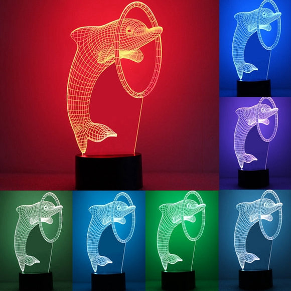 3D Optical Dolphin Night Light 7 Color Changing LED Desk Table Lamp DC5V