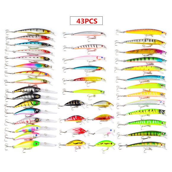 ZANLURE 43PCS Mixed Models Fishing Lure Multi Colors Minnow Lure Crank Bait Tackle Set