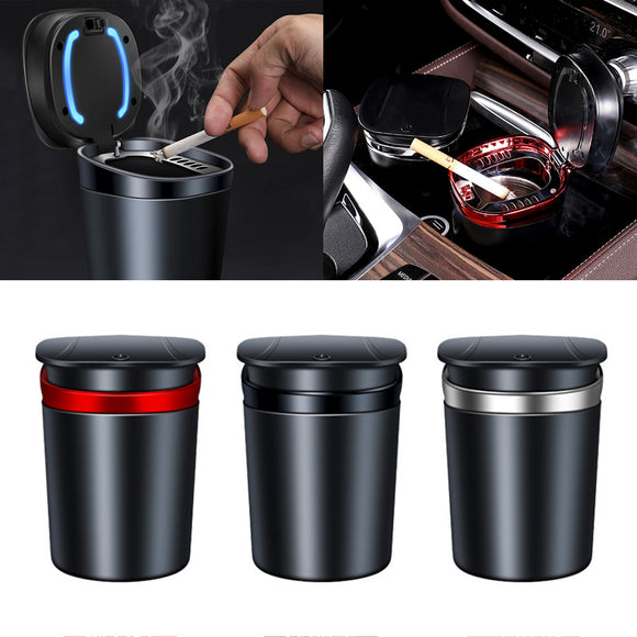 Portable Car Ashtray With Blue LED Light Automatic Lights Up Smoke Cup Ash Tray