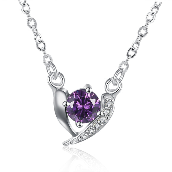 YUEYIN Sweet Heart Shaped Zircon Silver Necklace for Women