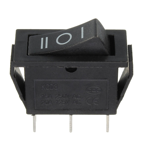 KCD3-3PD Rectangle Rocker Switch 3P3T  125C off-on II-0-I Sign Black