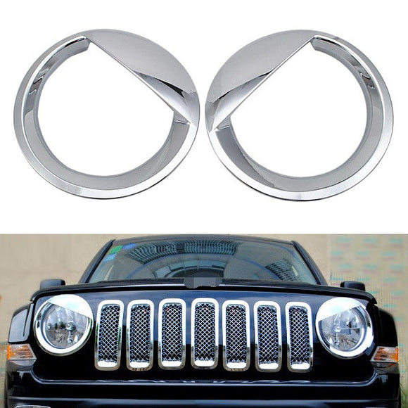 For Jeep Patriot 2011 to 2015 Silver Headlight Trim Cover Bird Shape 1Pair