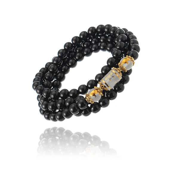Unisex Artificial Crystal Obsidian Bracelet 108 Buddha Beads Zodiac Lucky Necklace